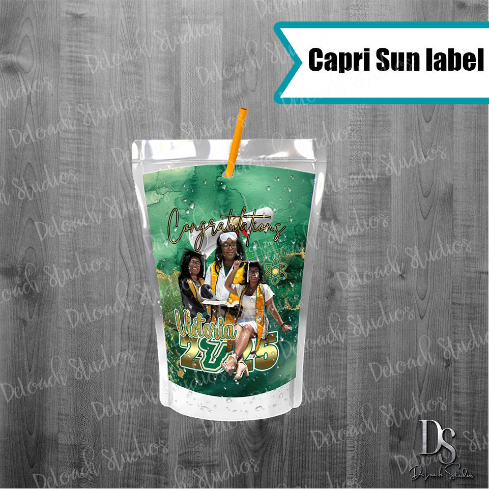 Victoria - Custom Graduation Capri Sun Labels – Class of 2025 Party Favors (Set of 6)