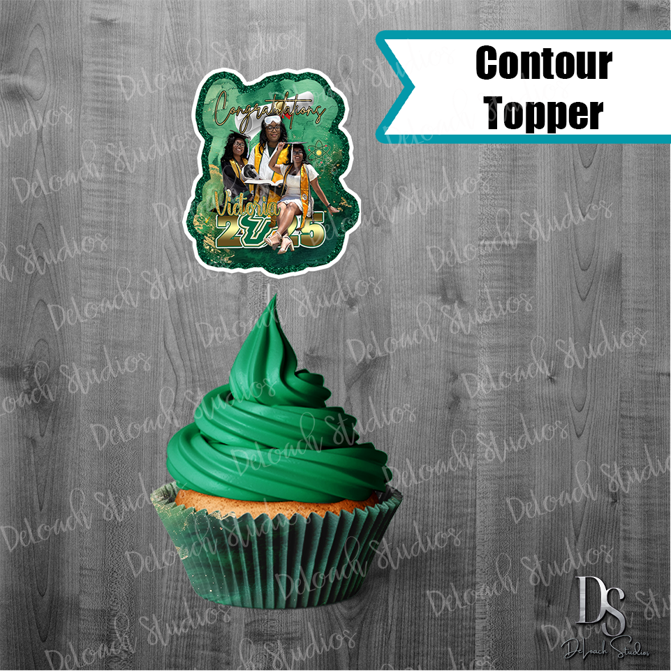 Victoria - Custom Graduation Cupcake Toppers – Class of 2025 Personalized (Circle or Contour | Set of 6)