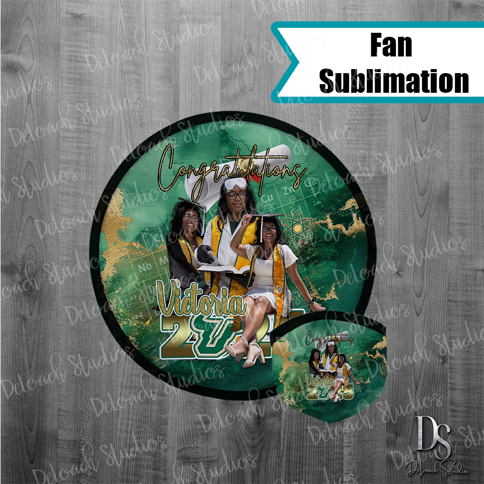 Victoria - Custom Graduation Sublimation Fan with Pouch – Class of 2025 Foldable Personalized Fan