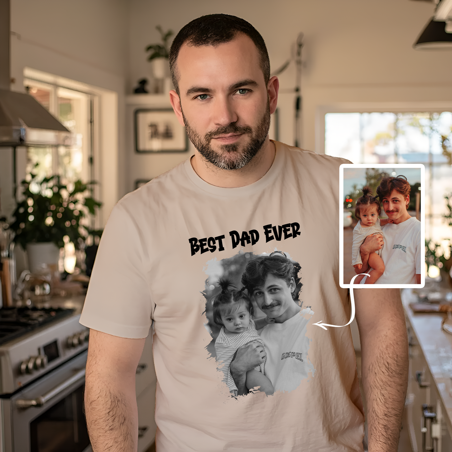 Best Dad Ever Custom Photo Shirt – Personalized Father’s Day Gift | Vintage Style Black & White Photo Tee | Dad Appreciation Shirt