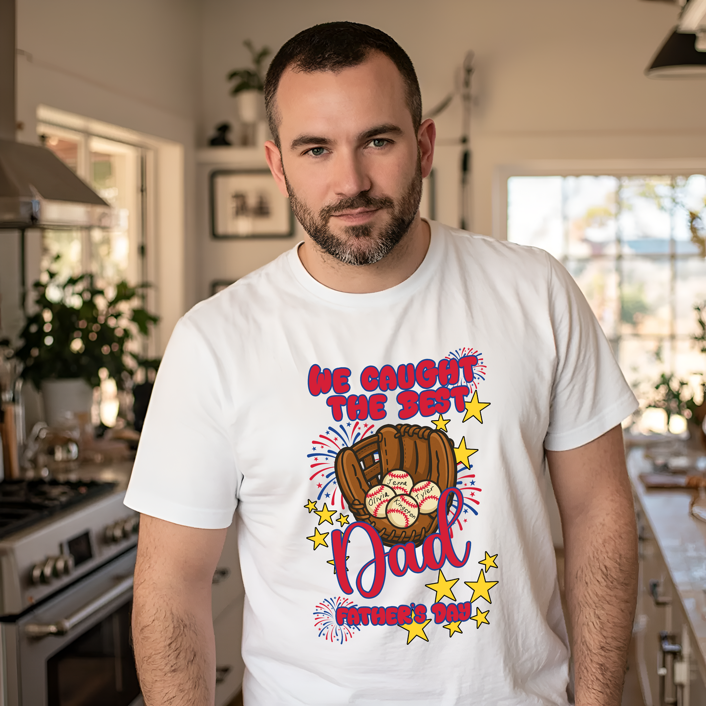 We Caught the Best Dad Father’s Day Shirt – Baseball Glove Design | Kids’ Names Customizable | Unisex Tee