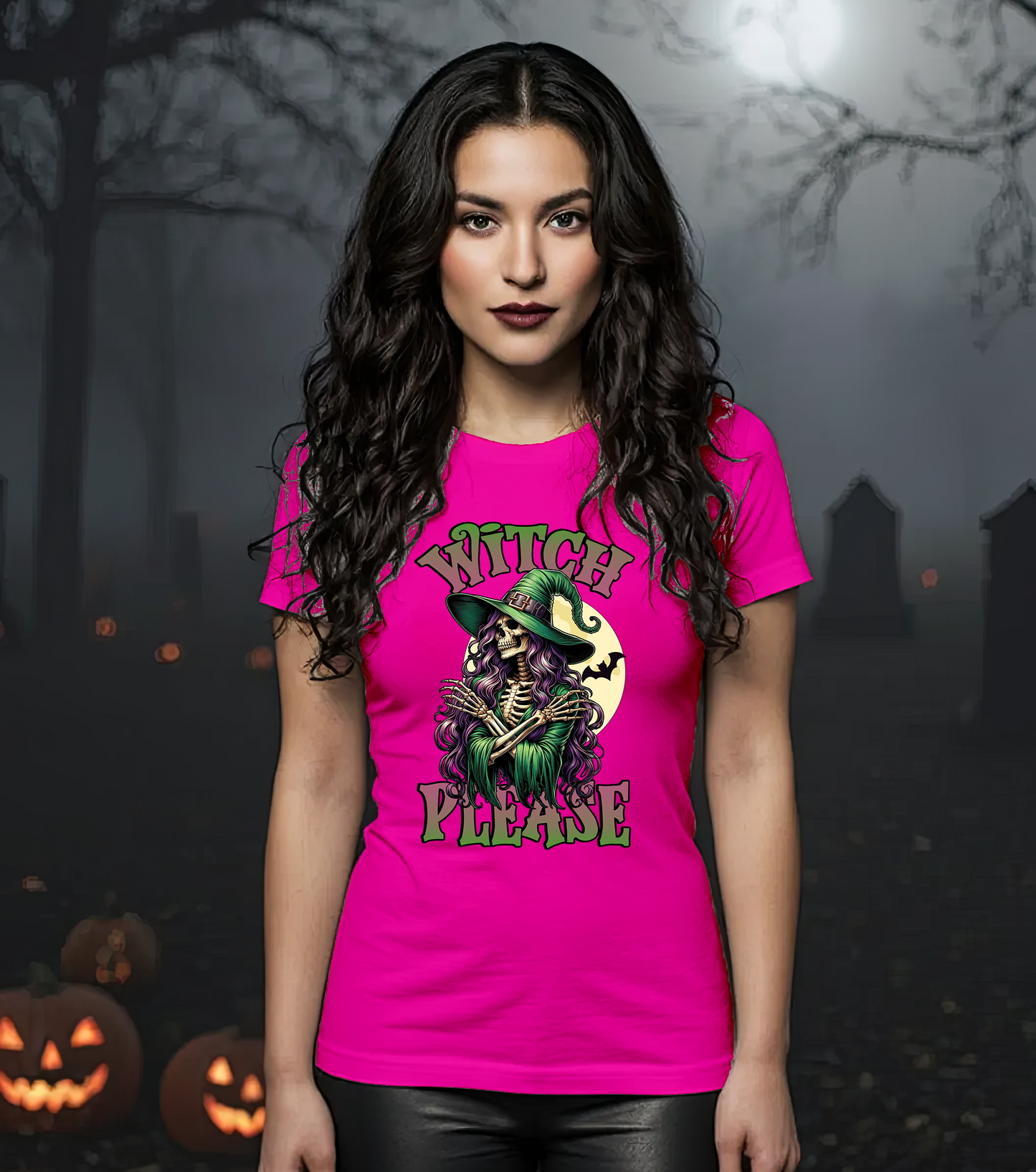 Witch Please Graphic Tee | Halloween Skeleton Witch Shirt | Spooky Season Funny Shirt | Women’s Sassy Witchy Shirt | Fall Costume Party Tee