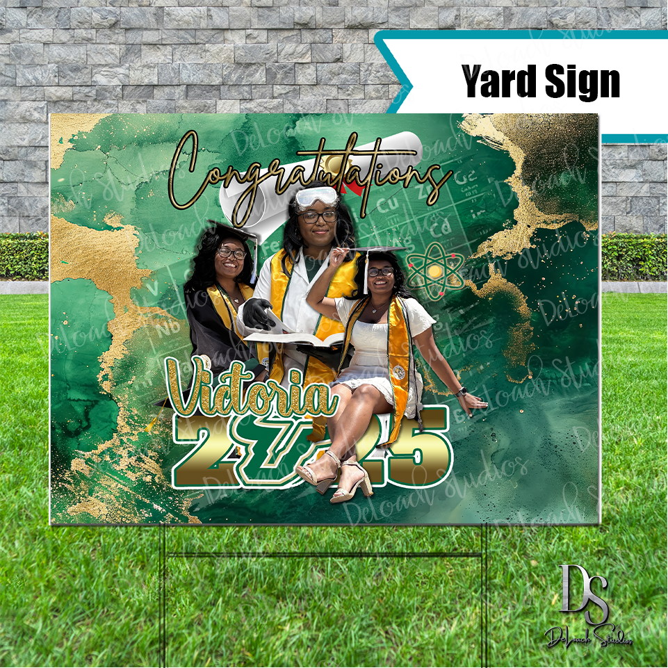 Victoria - Custom Graduation Yard Sign – Double-Sided 24x18 Personalized Grad Sign (Includes H-Stake)