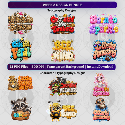 Week 3 Cute Character Design Bundle | 18 PNG Graphics