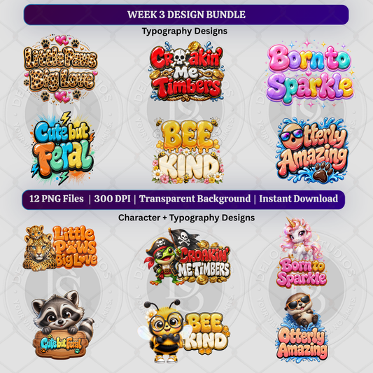 Week 3 Cute Character Design Bundle | 18 PNG Graphics