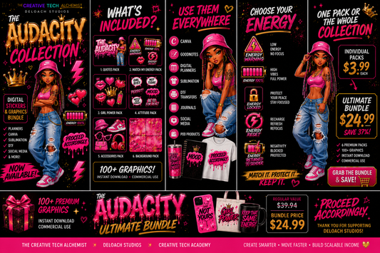 The Audacity Collection™ | Digital Sticker, Background & Pink Energy Graphics Bundle