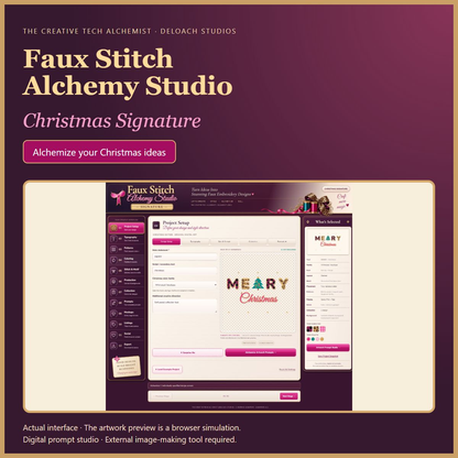 Christmas Signature prompt studio with actual interface screenshot and a labeled simulated preview