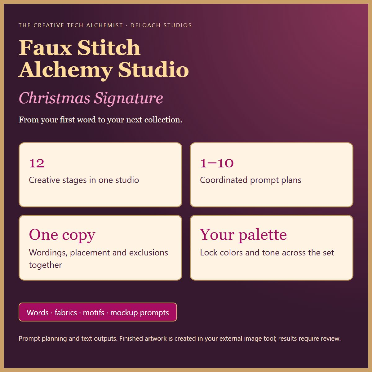 Christmas Signature features: twelve creative stages, one to ten prompt plans, one-copy master and palette coordination