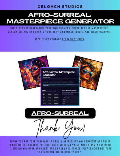 Afro-Surreal Masterpiece Generator | 3-in-1 Prompt Studio for Art, Motion & Music