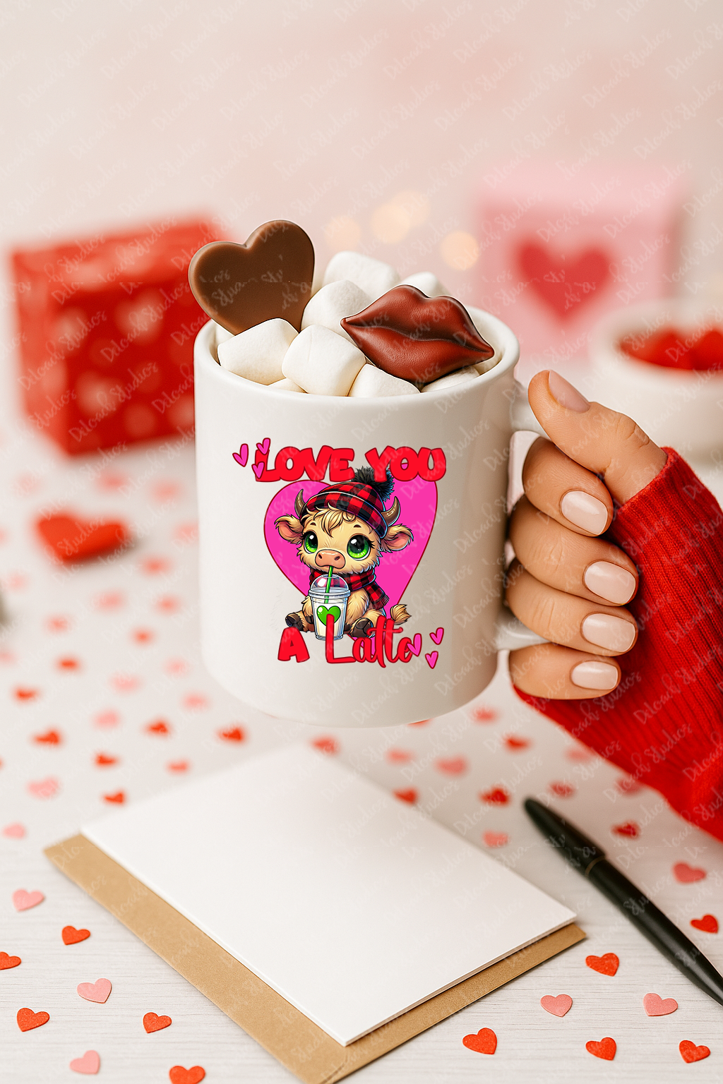 Love You a Latte PNG – Cute Cow Valentine Design | DTF/Sublimation File for Shirts or Mugs