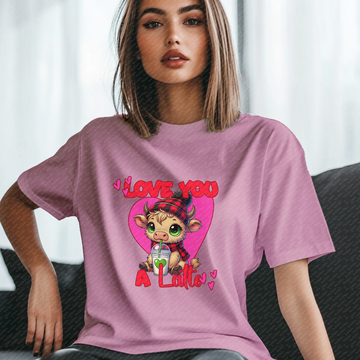 Love You a Latte PNG – Cute Cow Valentine Design | DTF/Sublimation File for Shirts or Mugs