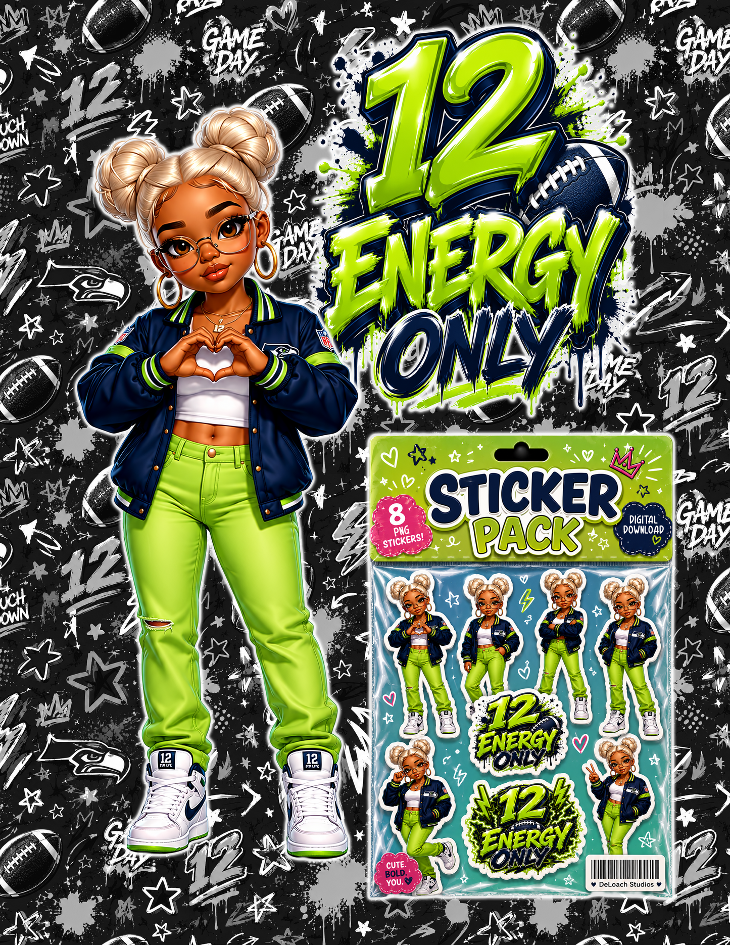 12 Energy Only – Sporty Chibi Football Sticker Pack PNG Bundle
