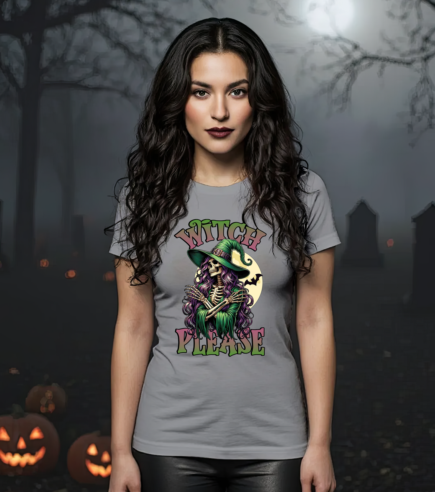 Witch Please Graphic Tee | Halloween Skeleton Witch Shirt | Spooky Season Funny Shirt | Women’s Sassy Witchy Shirt | Fall Costume Party Tee