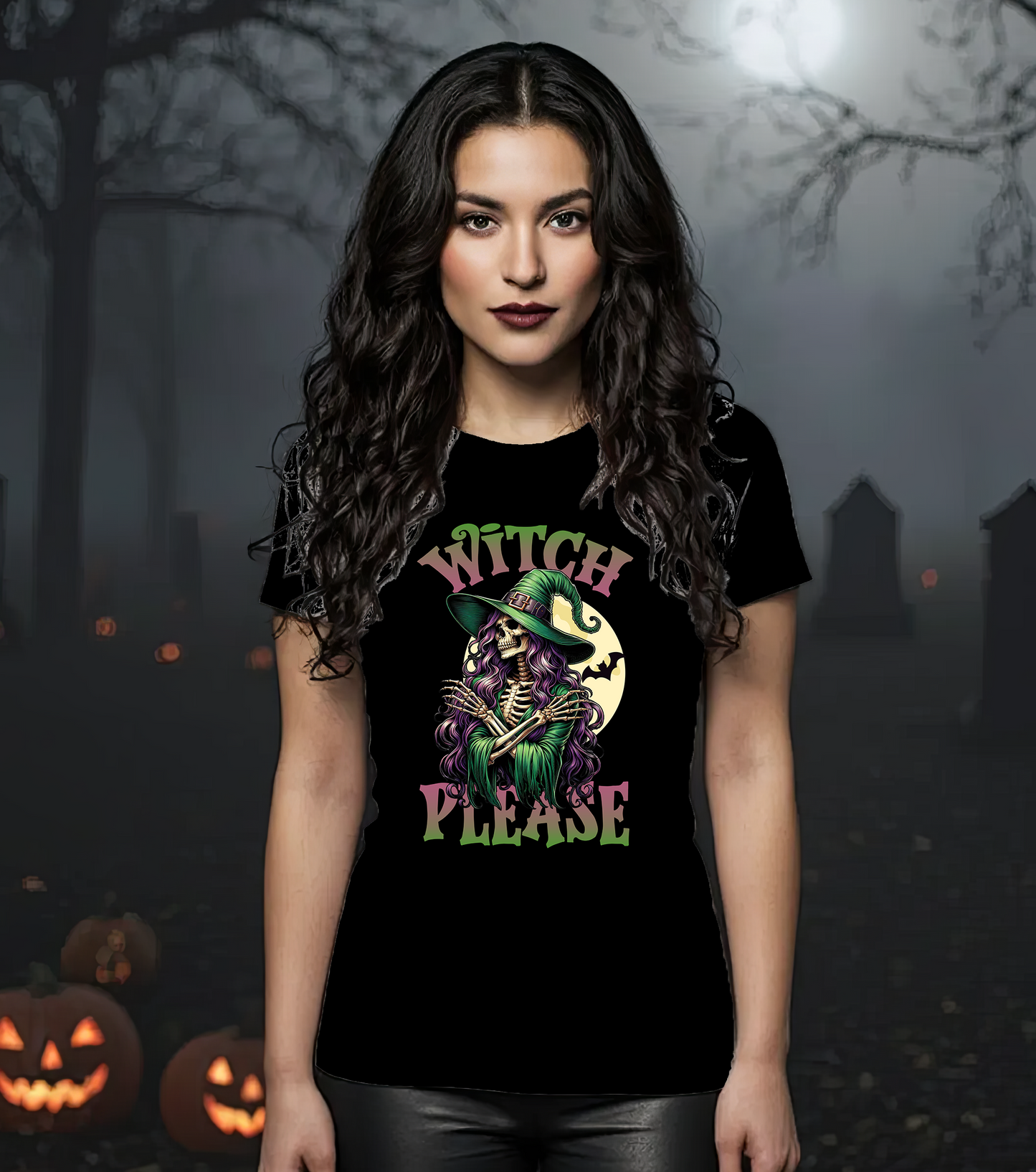 Witch Please Graphic Tee | Halloween Skeleton Witch Shirt | Spooky Season Funny Shirt | Women’s Sassy Witchy Shirt | Fall Costume Party Tee