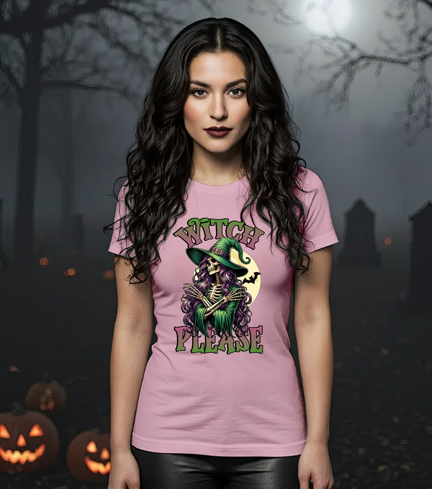 Witch Please Graphic Tee | Halloween Skeleton Witch Shirt | Spooky Season Funny Shirt | Women’s Sassy Witchy Shirt | Fall Costume Party Tee
