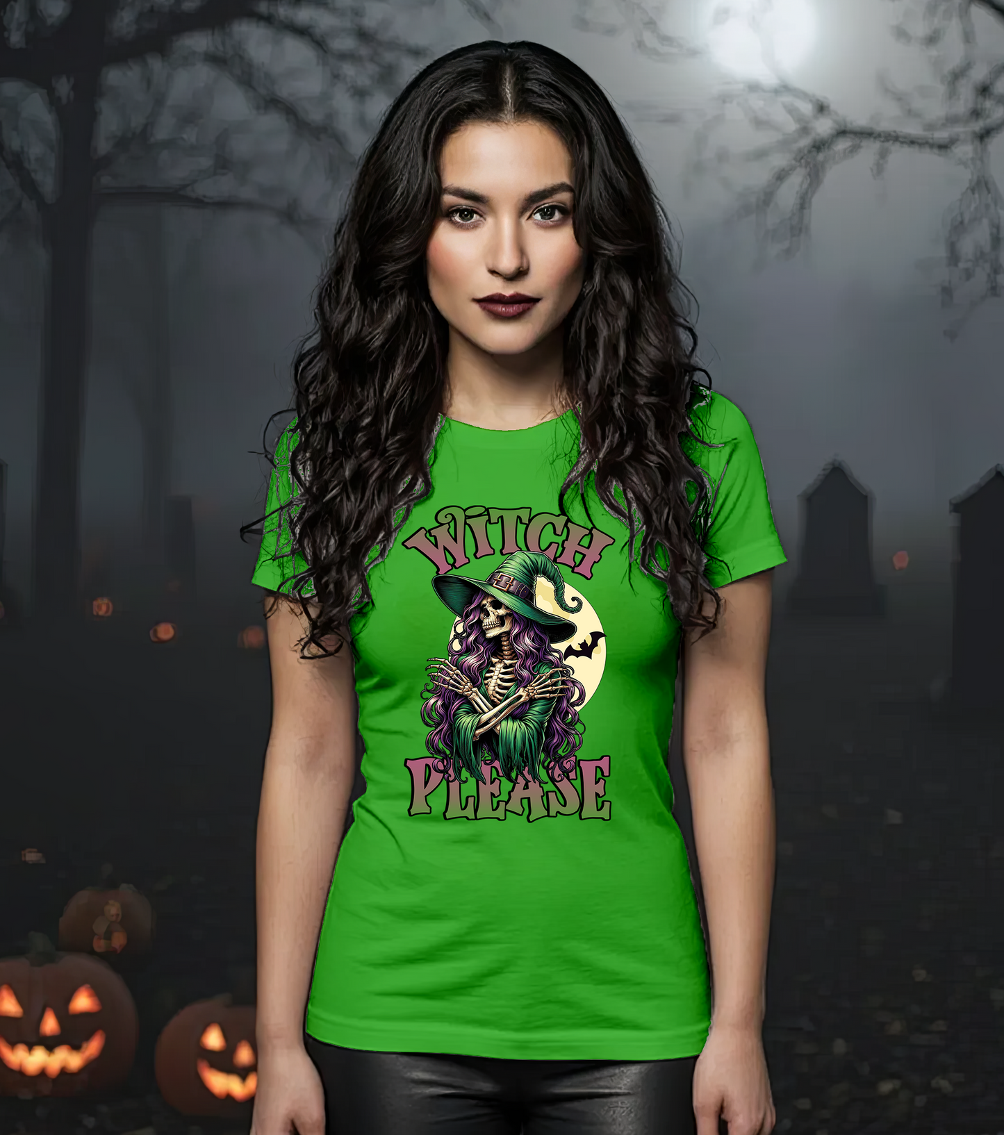 Witch Please Graphic Tee | Halloween Skeleton Witch Shirt | Spooky Season Funny Shirt | Women’s Sassy Witchy Shirt | Fall Costume Party Tee