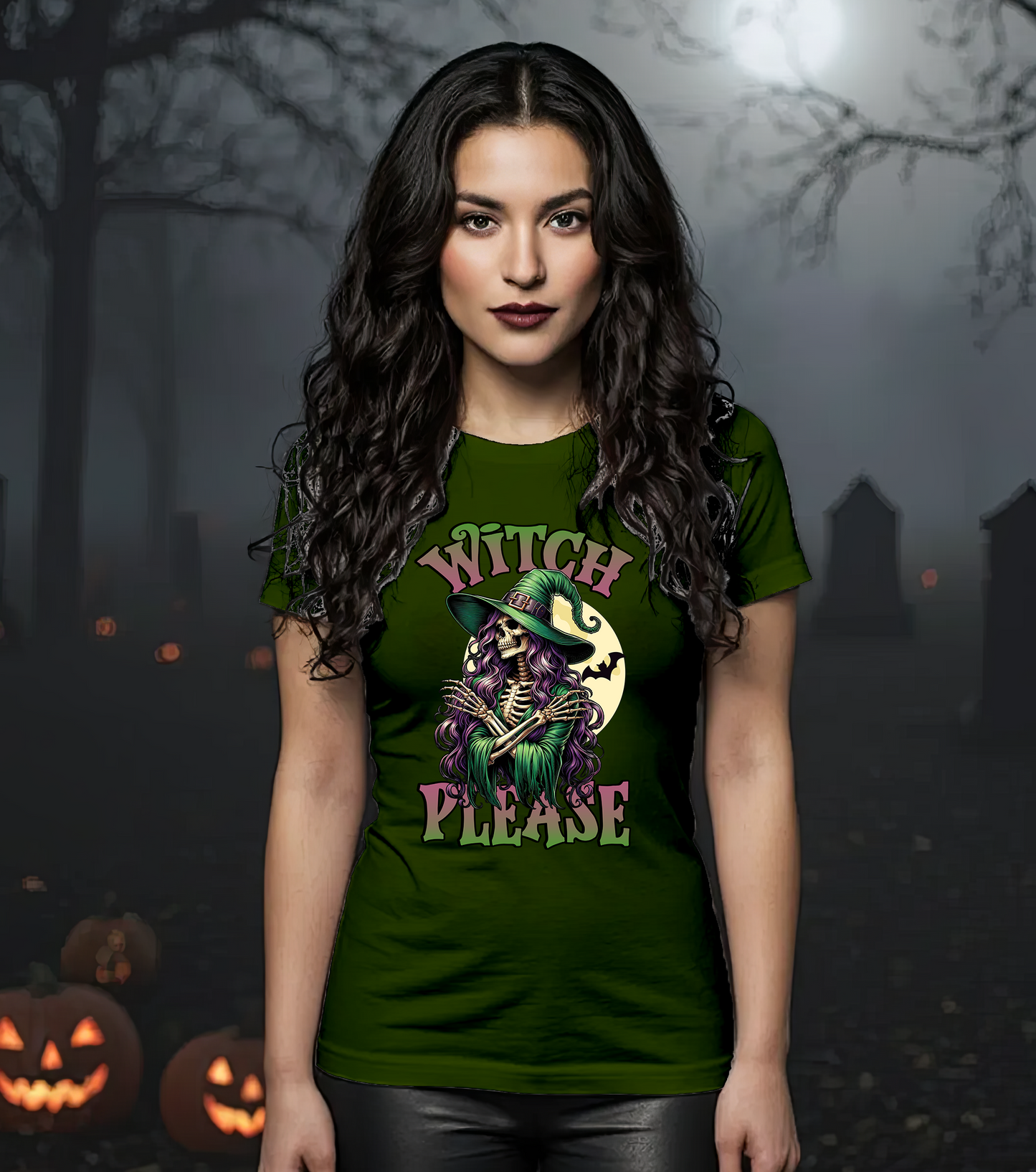 Witch Please Graphic Tee | Halloween Skeleton Witch Shirt | Spooky Season Funny Shirt | Women’s Sassy Witchy Shirt | Fall Costume Party Tee