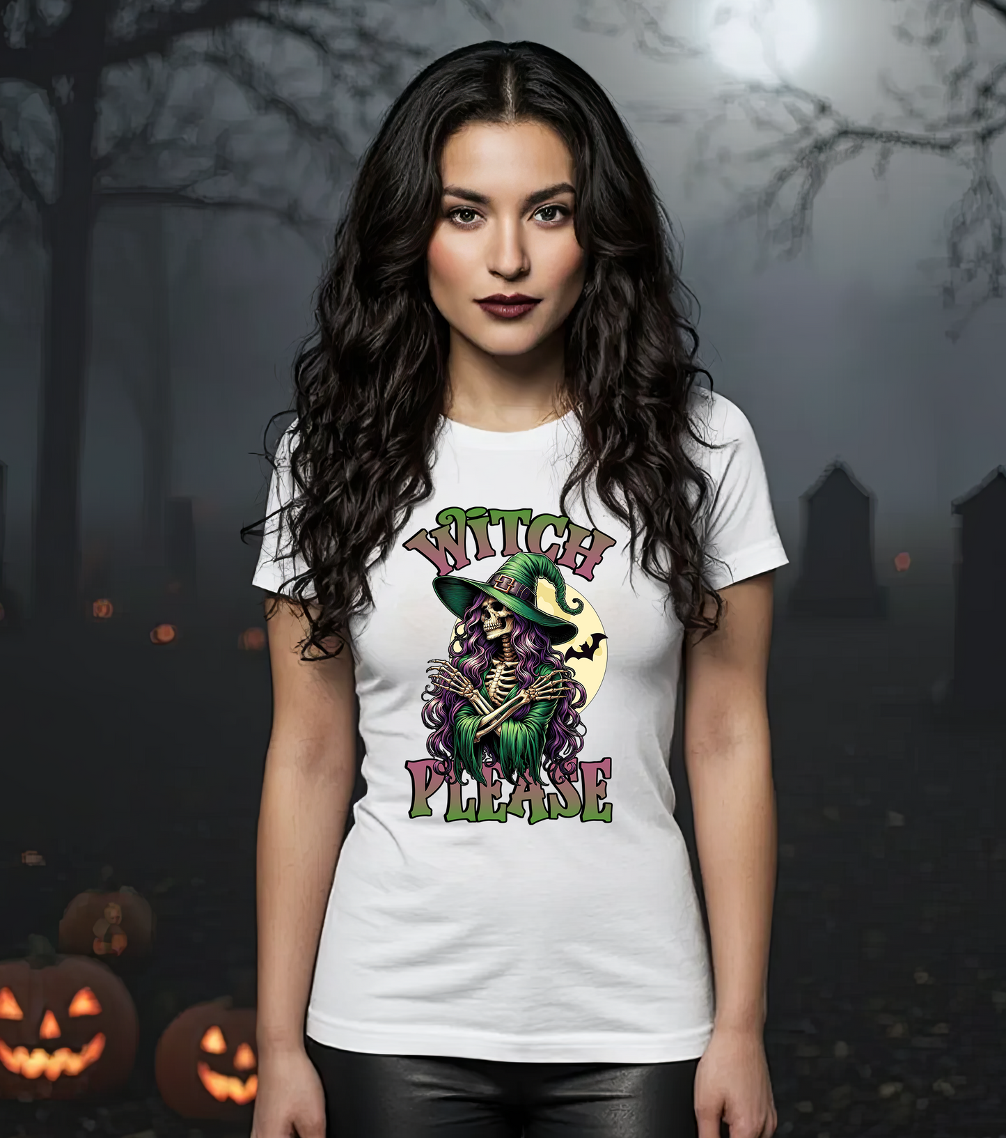 Witch Please Graphic Tee | Halloween Skeleton Witch Shirt | Spooky Season Funny Shirt | Women’s Sassy Witchy Shirt | Fall Costume Party Tee